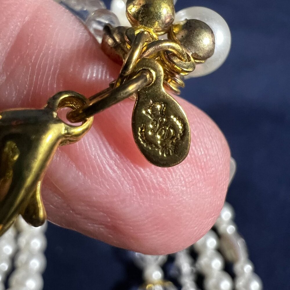 Vintage Multi-Strand Faux Pearl & Crystal Beaded Necklace With Gold Accents - Picture 3 of 3